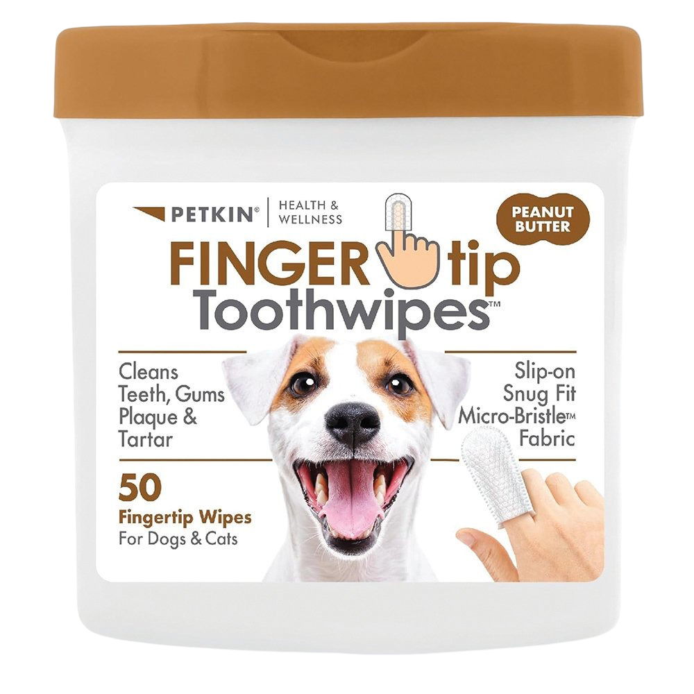 Petkin Fingertip Tooth Wipes For Dogs Peanut Butter Flavour
