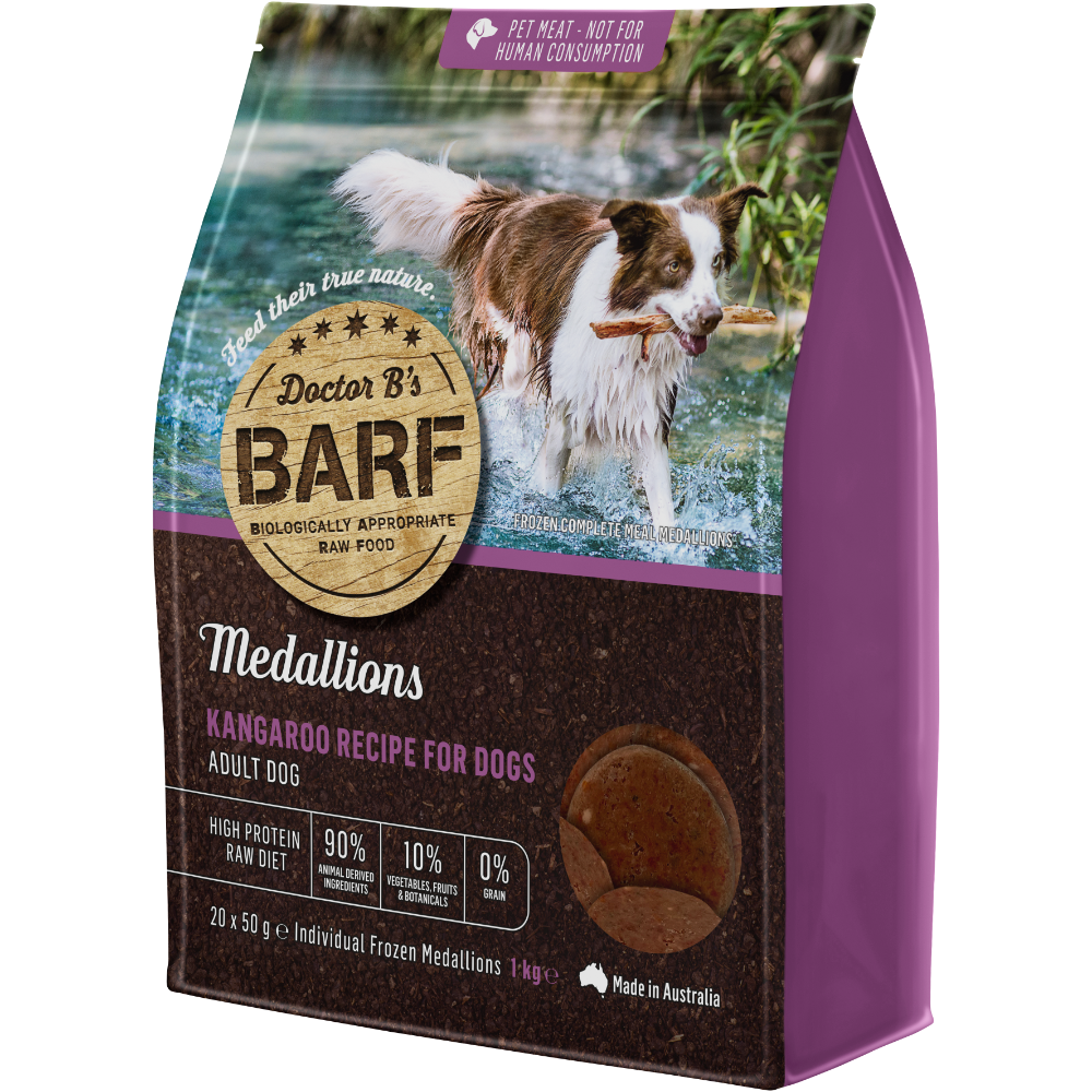 Doctor Bs Barf Medallions Kangaroo Recipe Frozen Dog Food Top