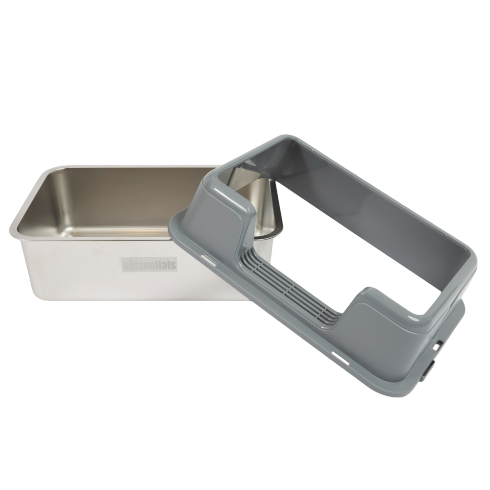 The Catsentials Front Opening Stainless Steel Cat Litter Box Grey