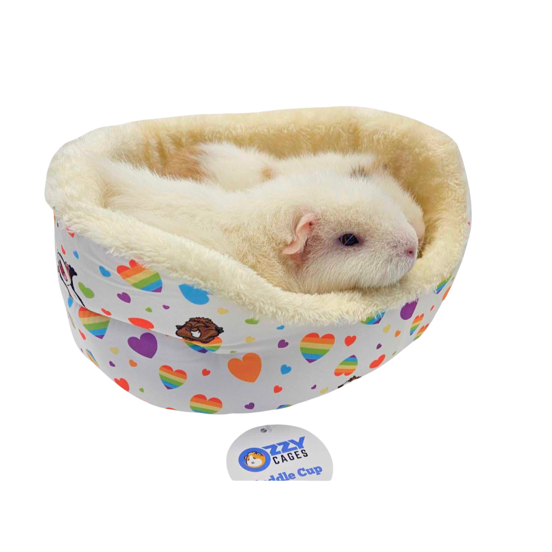Ozzy Cages Cuddle Cup Rainbow Hearts Guinea Pig Soft Bed