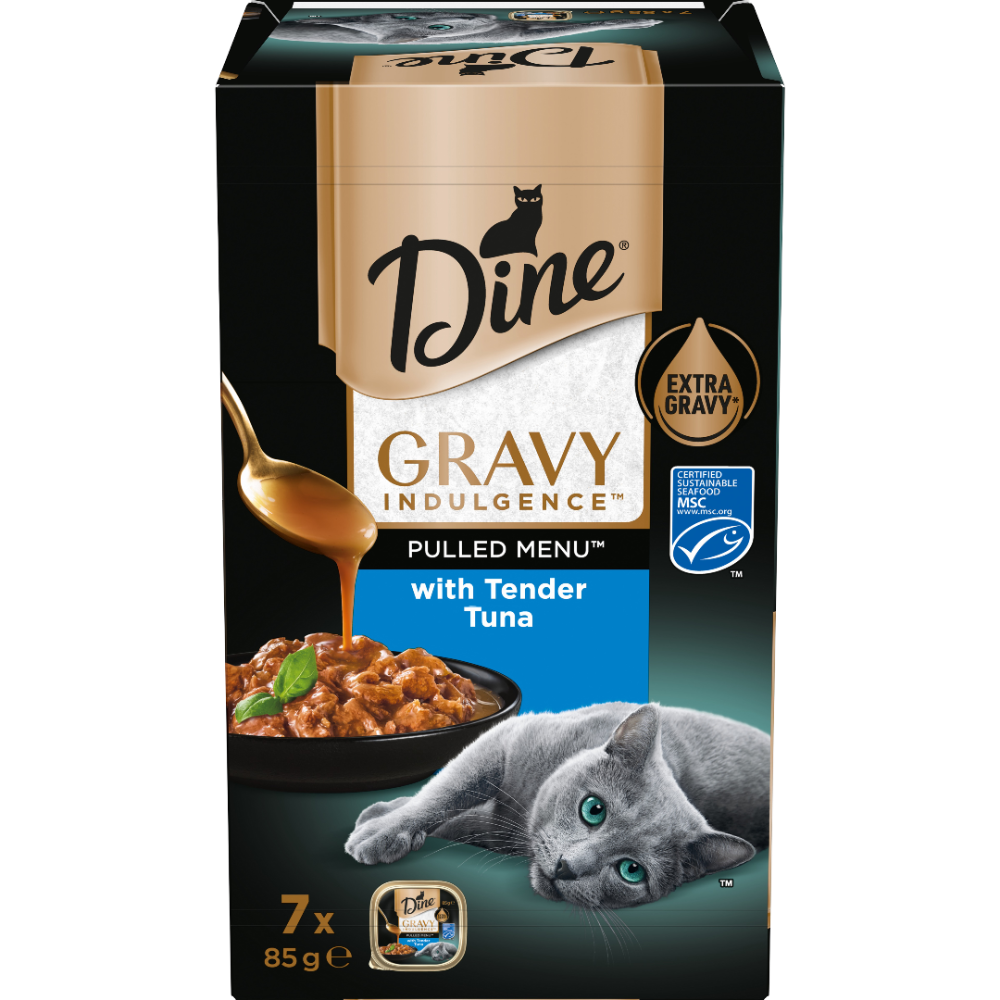 Dine Gravy Indulgence Pulled Menu Tender Tuna Adult Wet Cat Food Tray