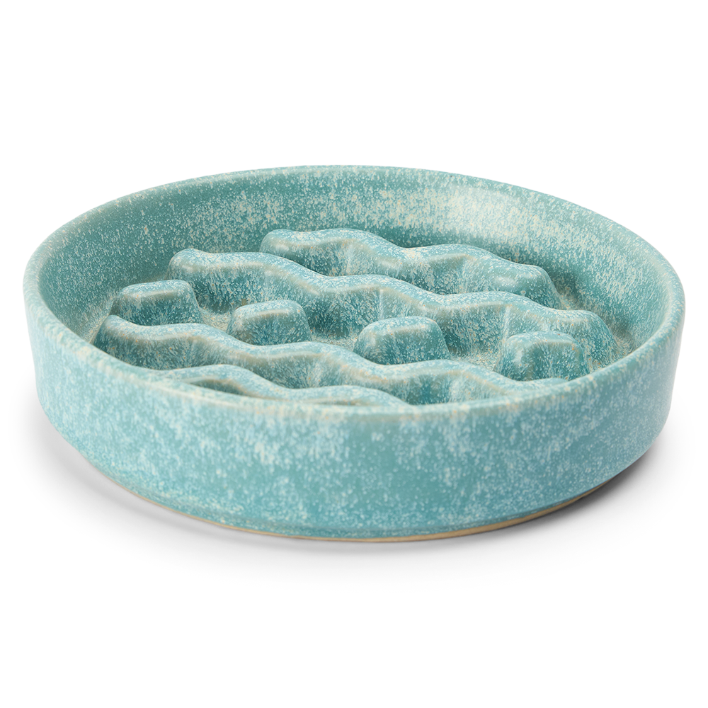 Paws For Life Ceramic Slow Feeder Plate Blue for Dogs and Cats