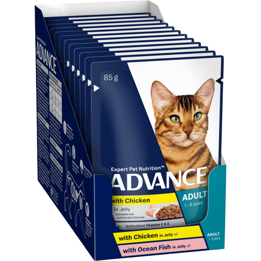 Advance Adult Ocean Fish & Chicken And Turkey In Jelly Wet Cat Food Pouches