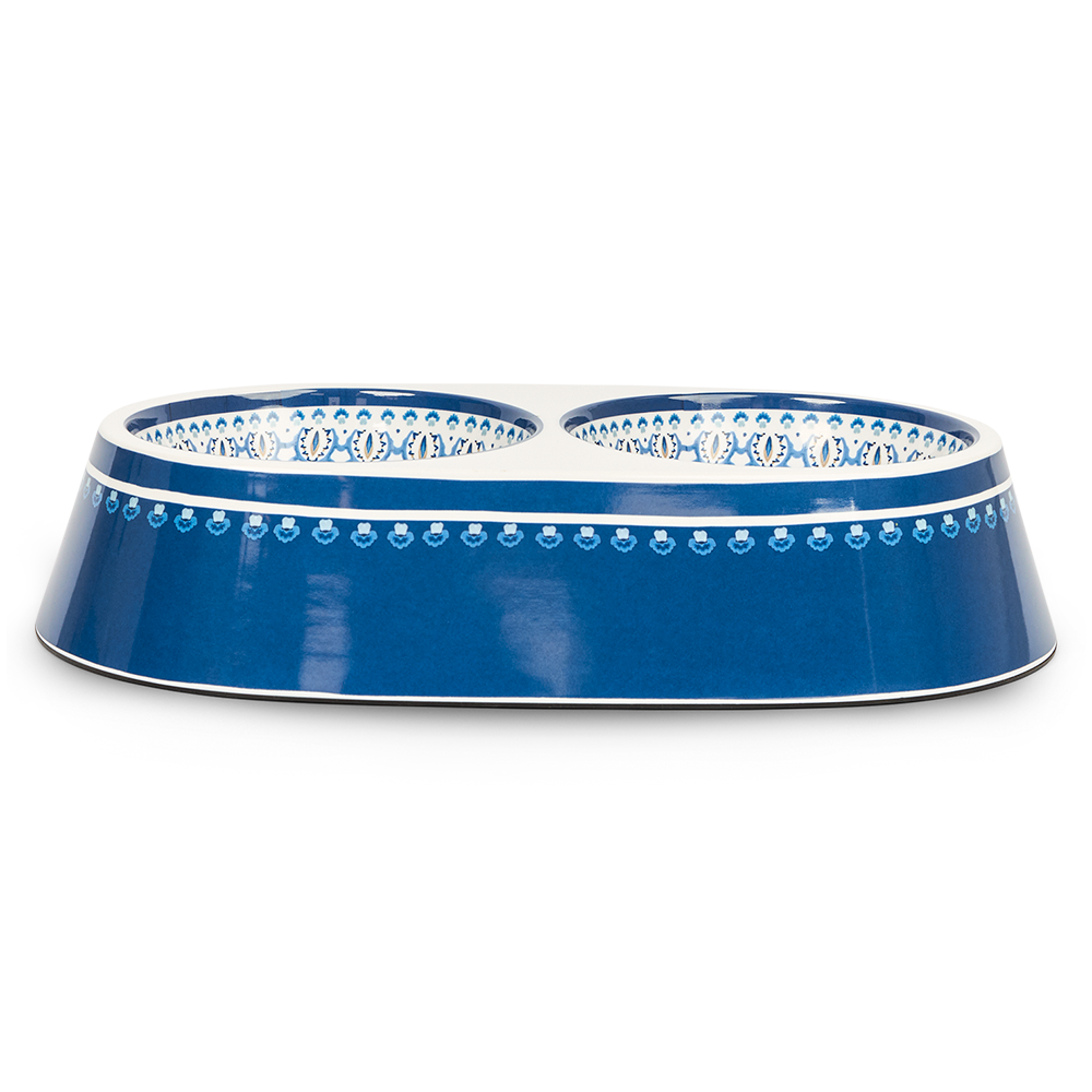 Barkley And Bella Melamine Double Medina Indigo Dog Bowl