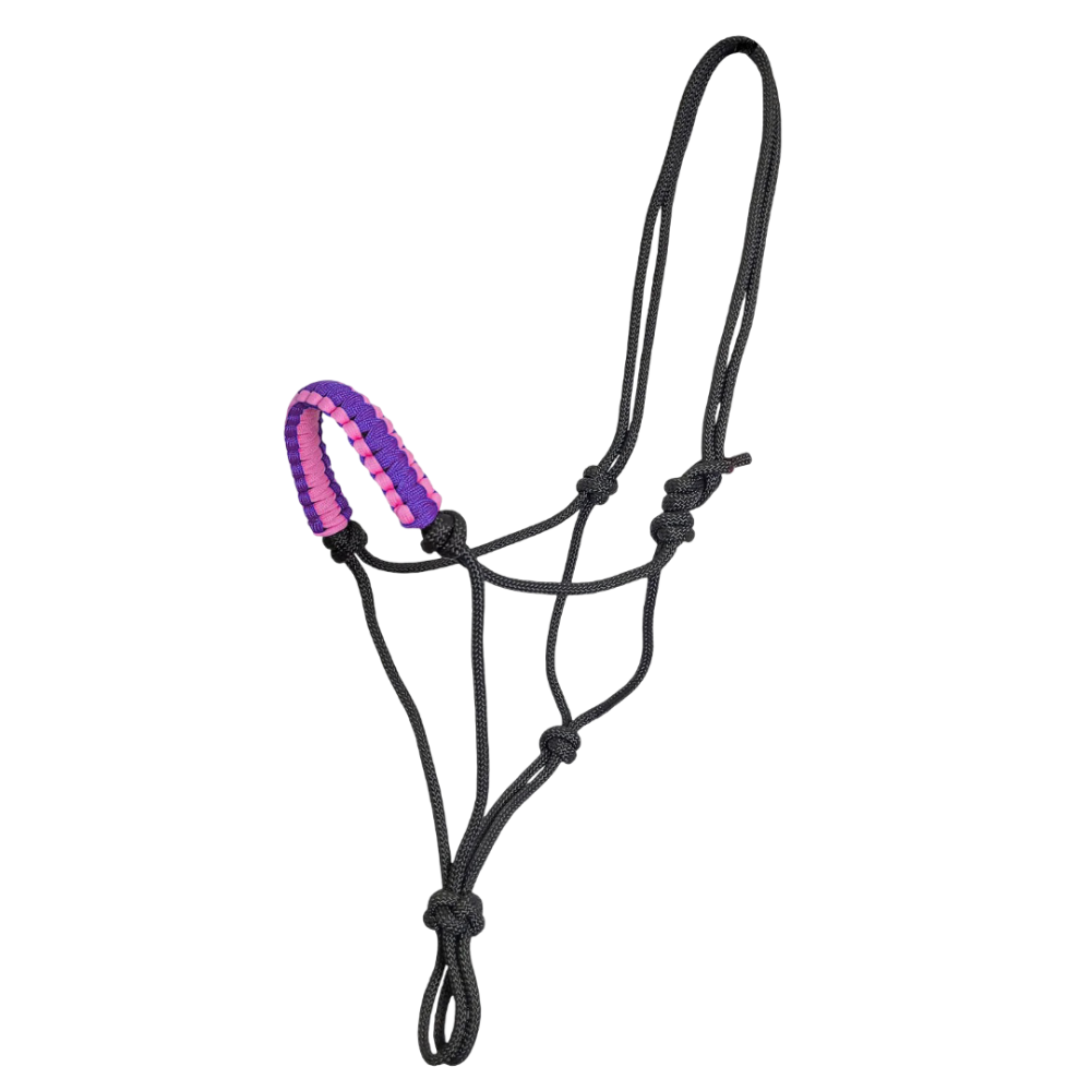 Zilco Padded Nose Rope Halter In Black And Purple For Horses