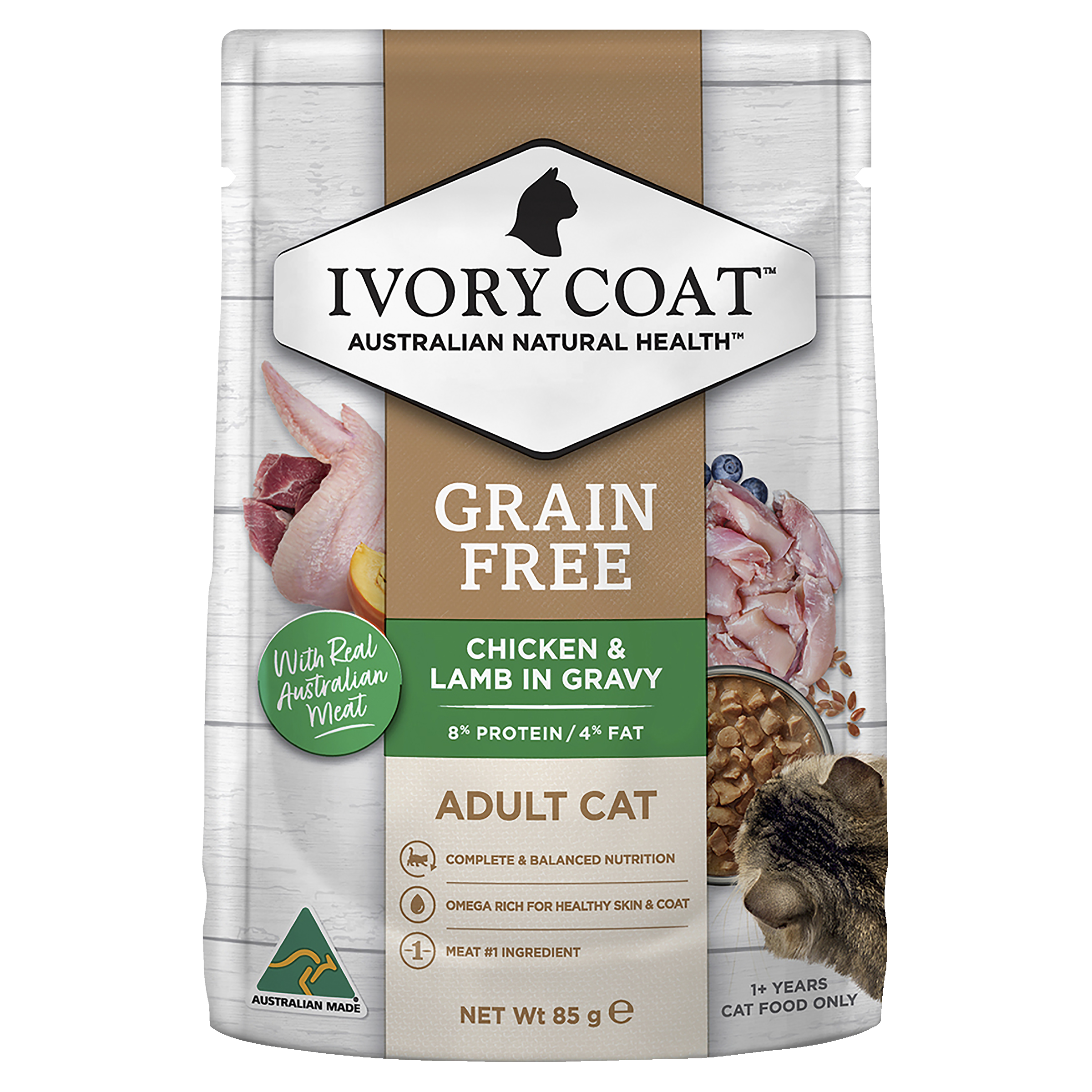 GRAIN FREE ADULT CHICKEN AND LAMB IN GRAVY WET CAT FOOD 12 X 85G Image