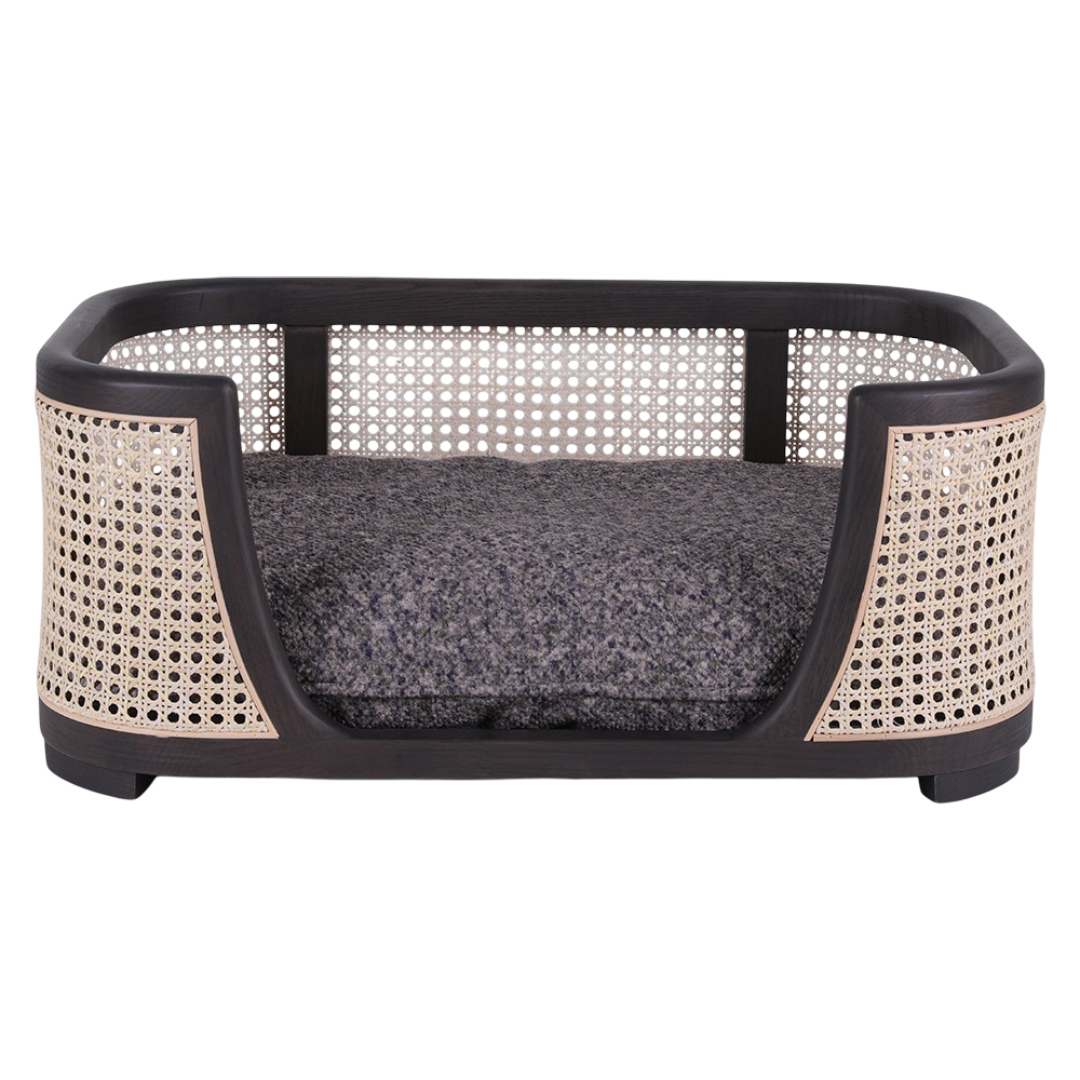 Nujiao Natural Oak Wood Wicker Frame Charcoal Cushion Pet Bed For Cats And Dogs