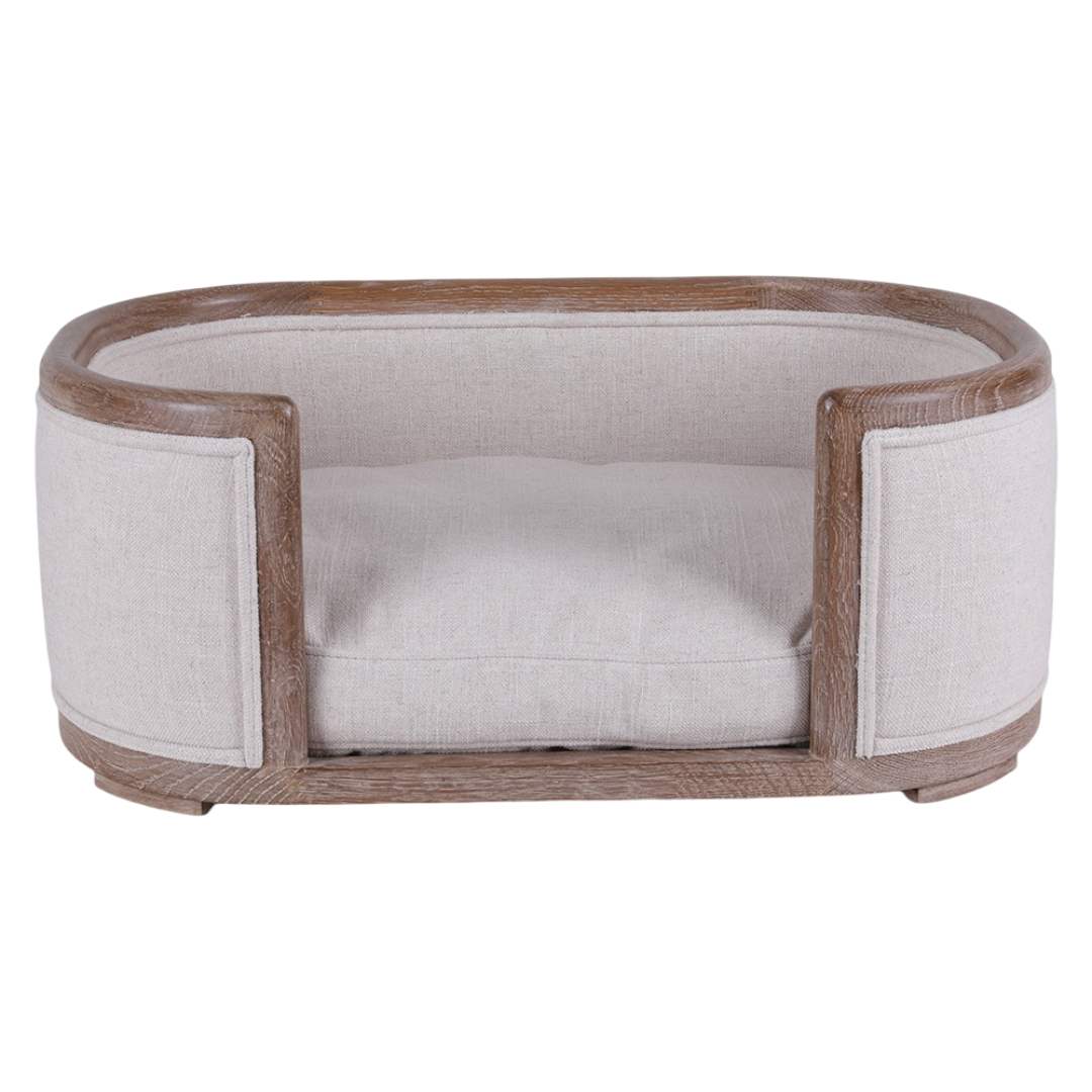Nujiao Natural Oak Wood Wicker Frame White Cushion Pet Bed For Dogs And Cats