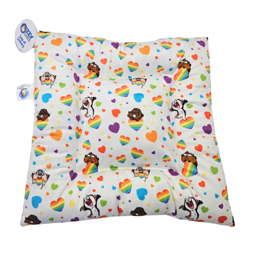 Ozzy Cages Fleece Lap Pee Pad Rainbow Hearts for Guinea Pigs