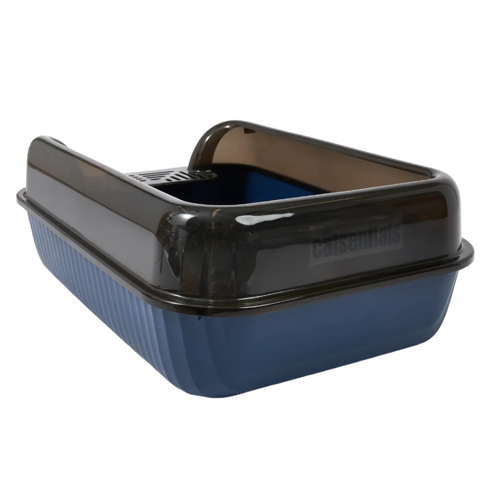 The Catsentials Semi Enclosed Cat Litter Box Plain Blue
