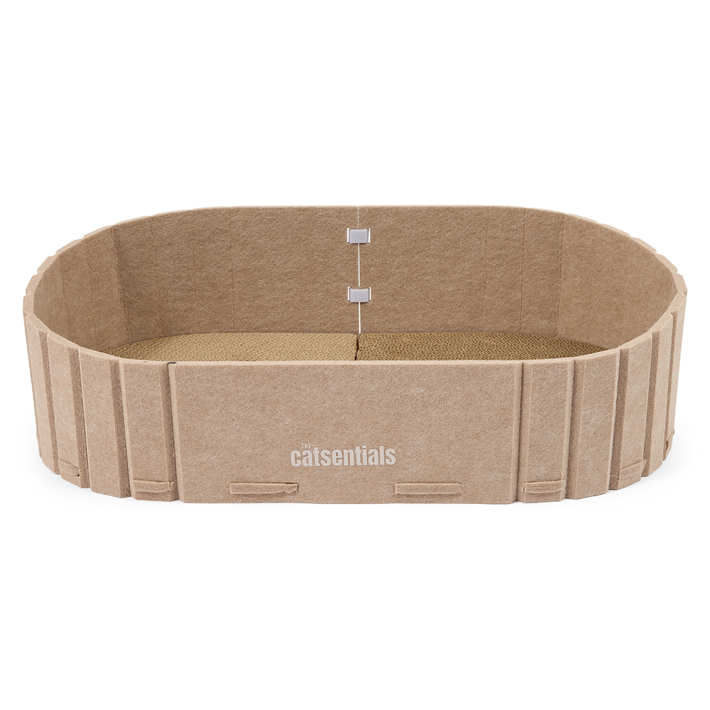 The Catsentials Oval Felt Cat Scratcher Bed Beige