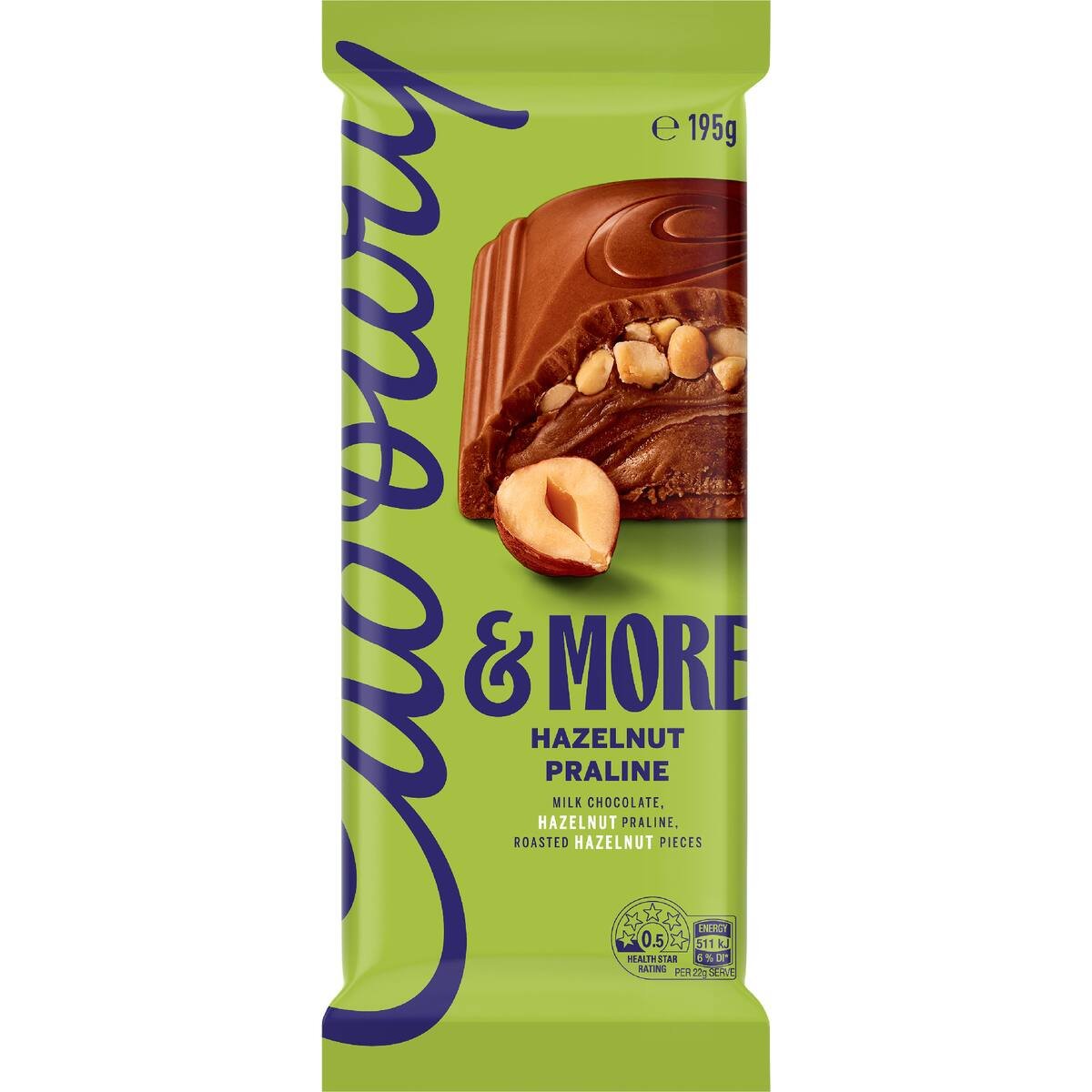 Cadbury & More Hazelnut Praline Chocolate Block 195g