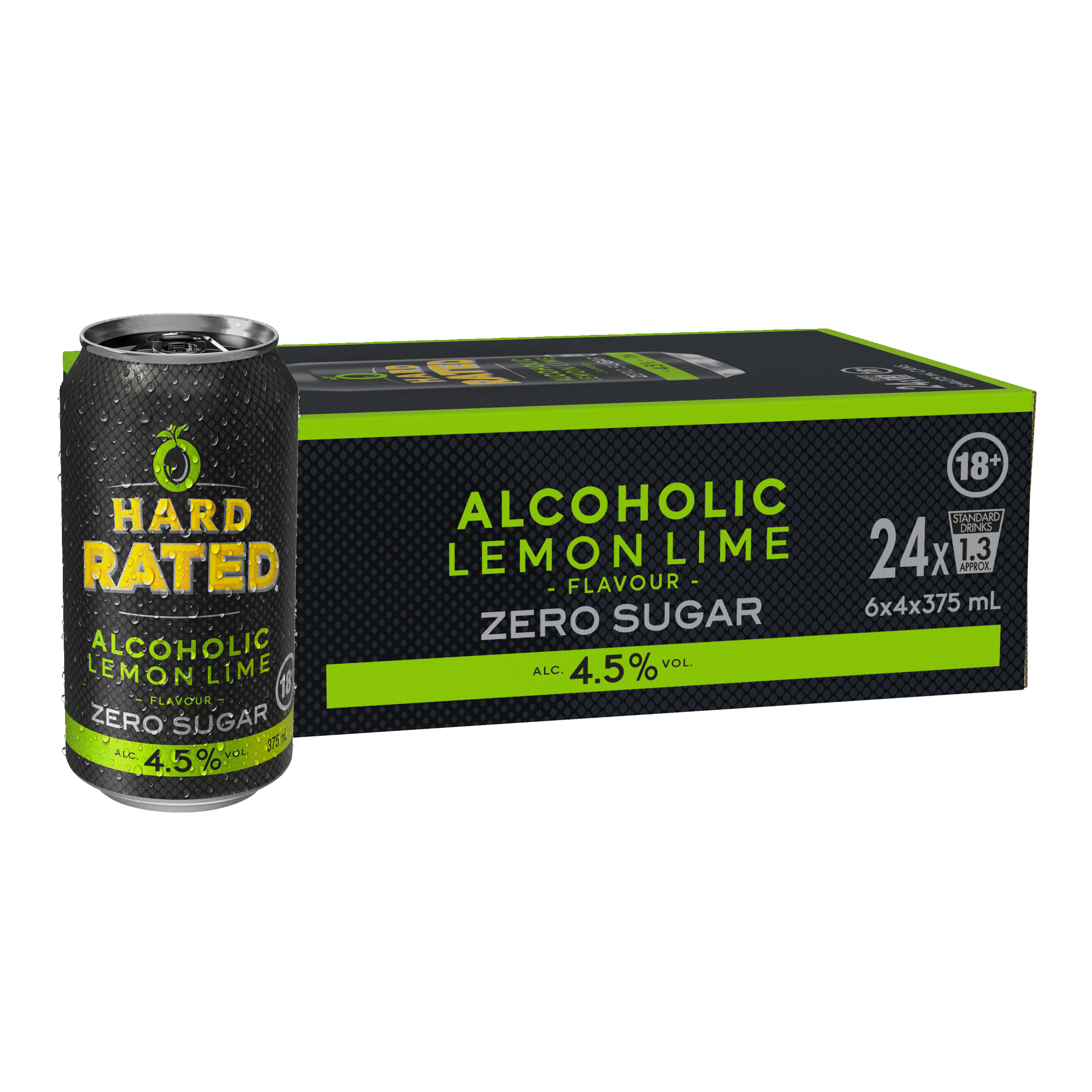 Hard Rated Zero Sugar Lemon Lime Cans 375mL x 24 Case